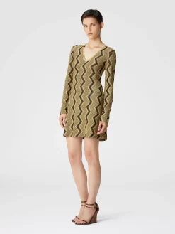 Abito con scollatura a V in viscosa zig zag lamé