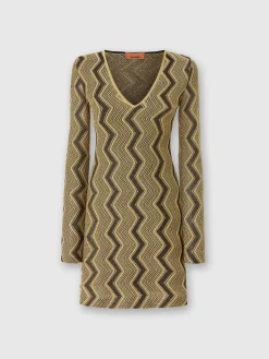 Abito con scollatura a V in viscosa zig zag lamé