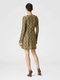 Abito con scollatura a V in viscosa zig zag lamé