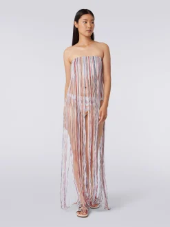 Abito copricostume a bustier con frange e lurex