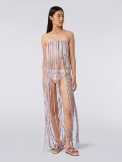 Abito copricostume a bustier con frange e lurex