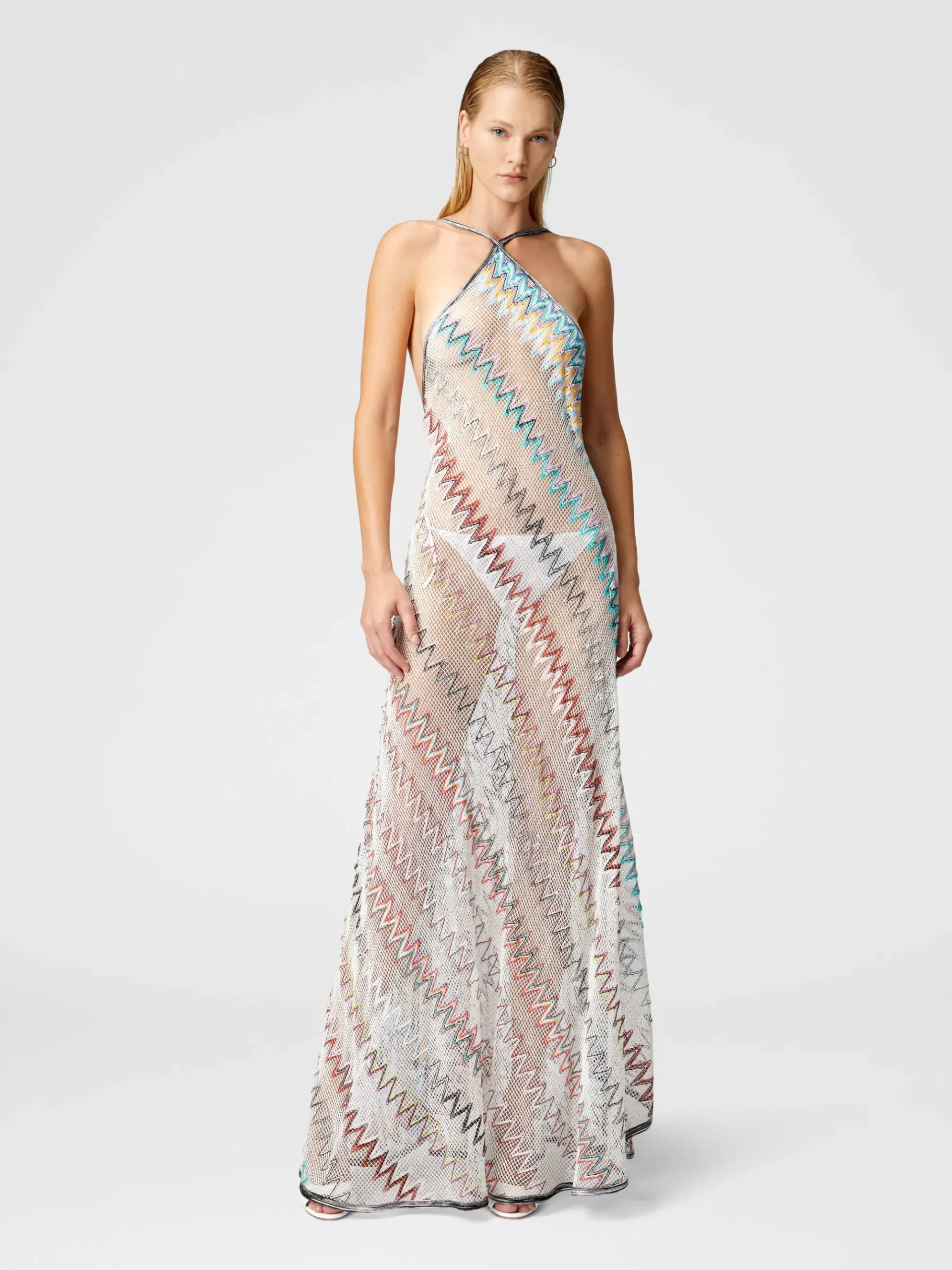 Abito copricostume a rete zig zag con paillettes