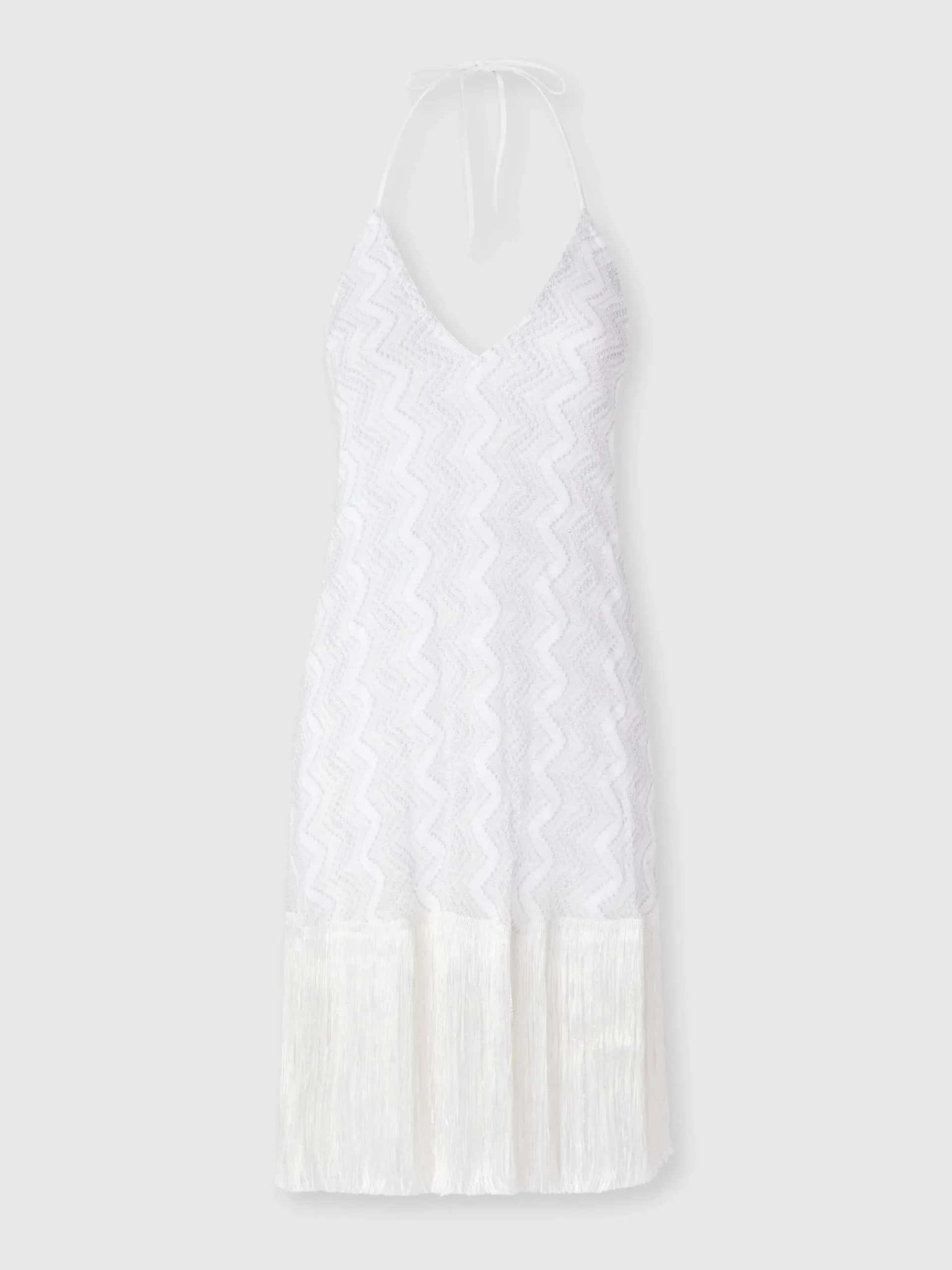 Abito copricostume in viscosa zig zag lamé con frange