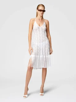 Abito copricostume in viscosa zig zag lamé con frange