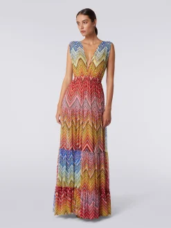 Abito copricostume lungo in tulle stampa zig zag