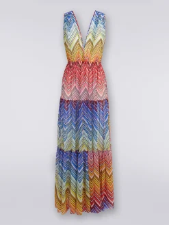 Abito copricostume lungo in tulle stampa zig zag