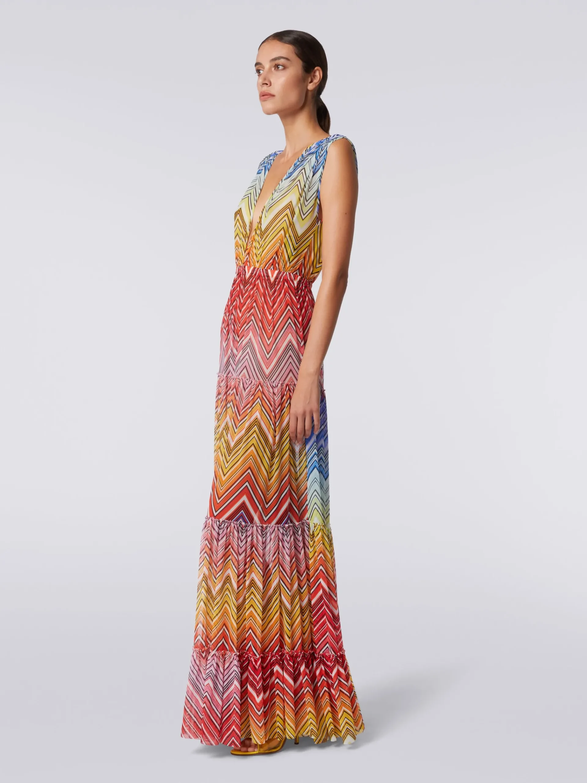 Abito copricostume lungo in tulle stampa zig zag