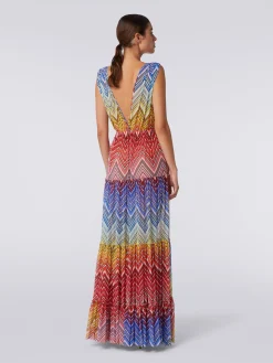 Abito copricostume lungo in tulle stampa zig zag
