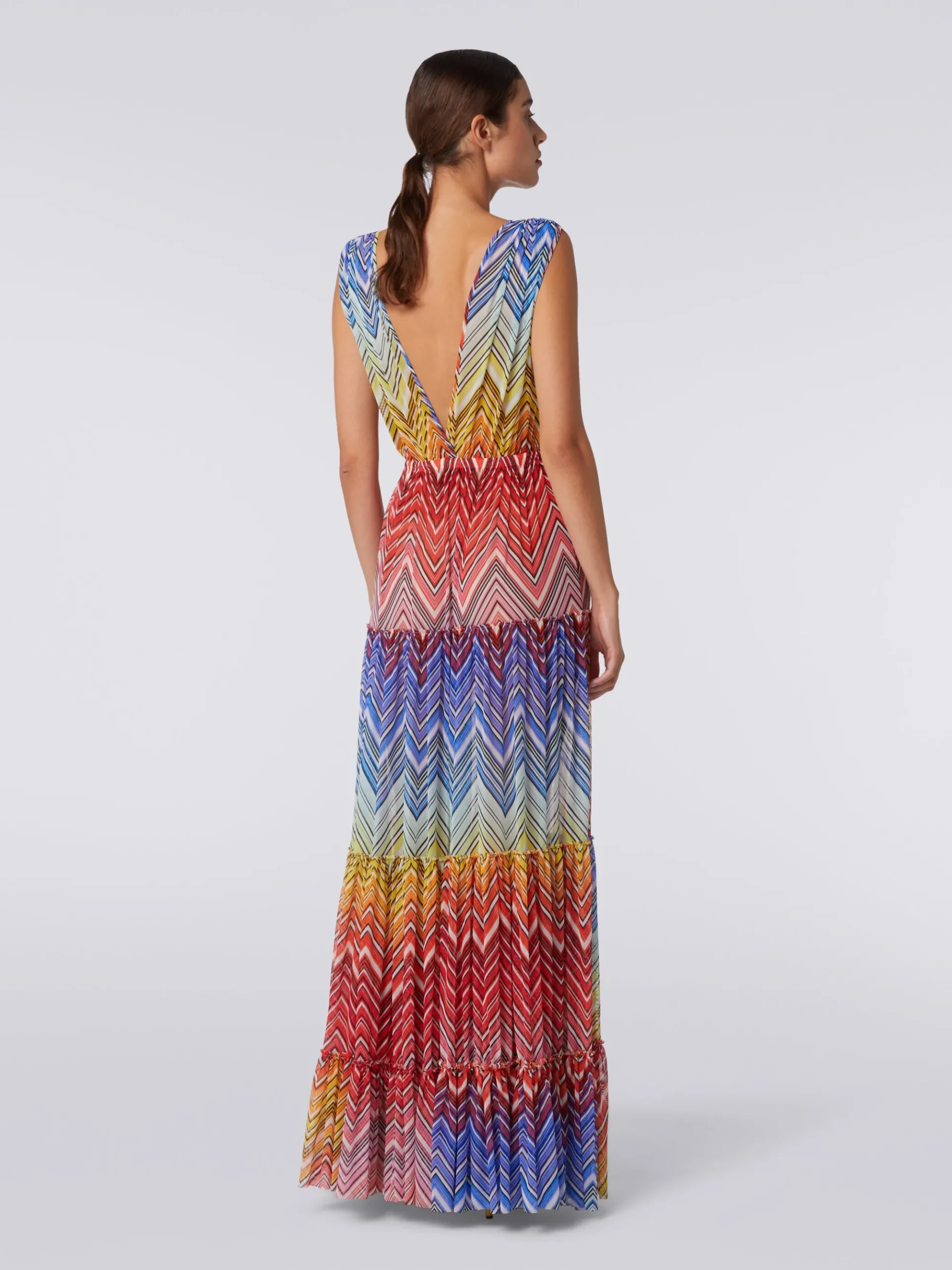 Abito copricostume lungo in tulle stampa zig zag