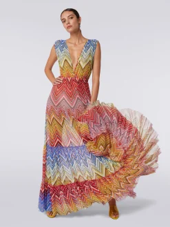 Abito copricostume lungo in tulle stampa zig zag