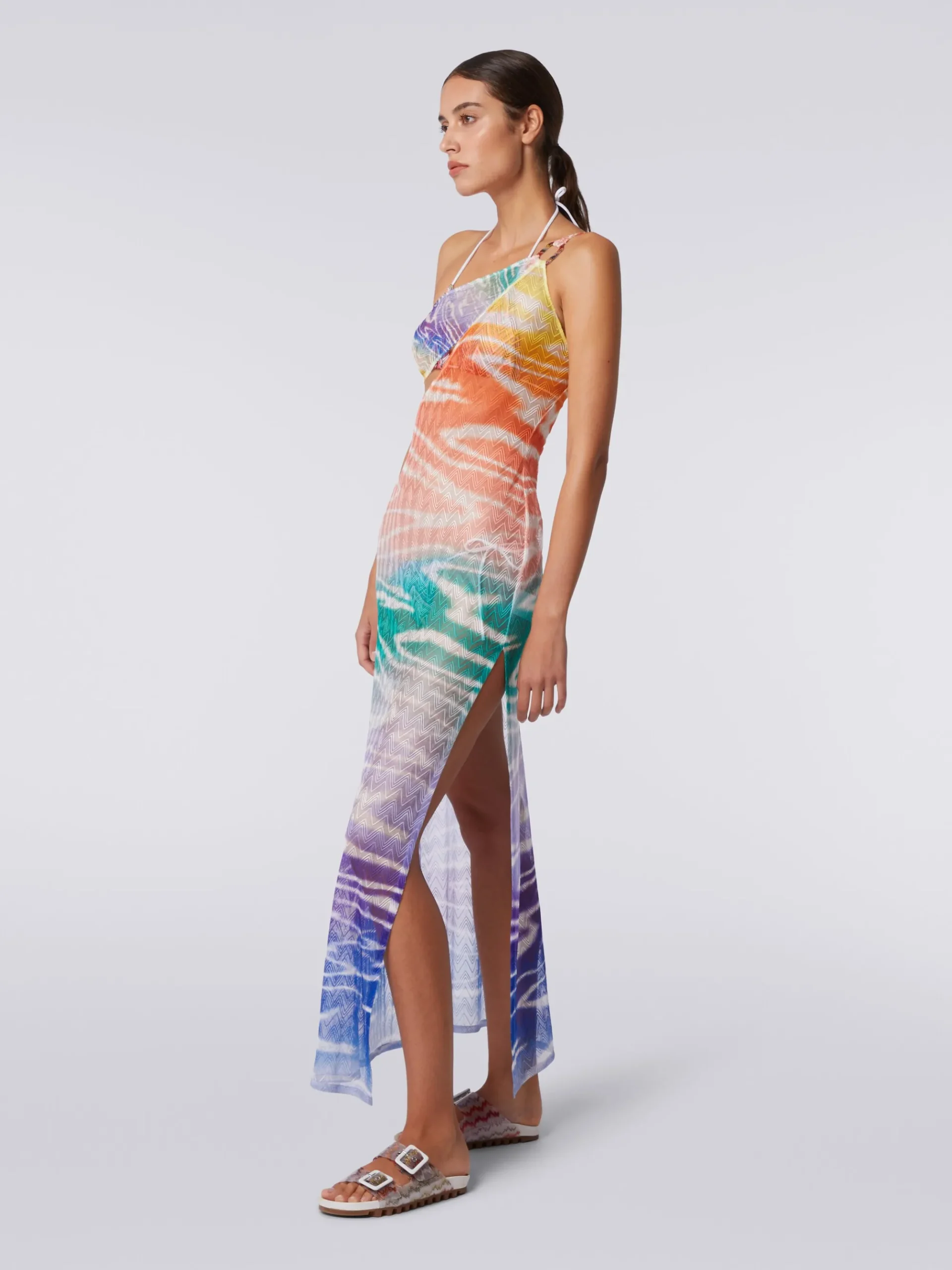 Abito copricostume lungo monospalla stampa tie-dye