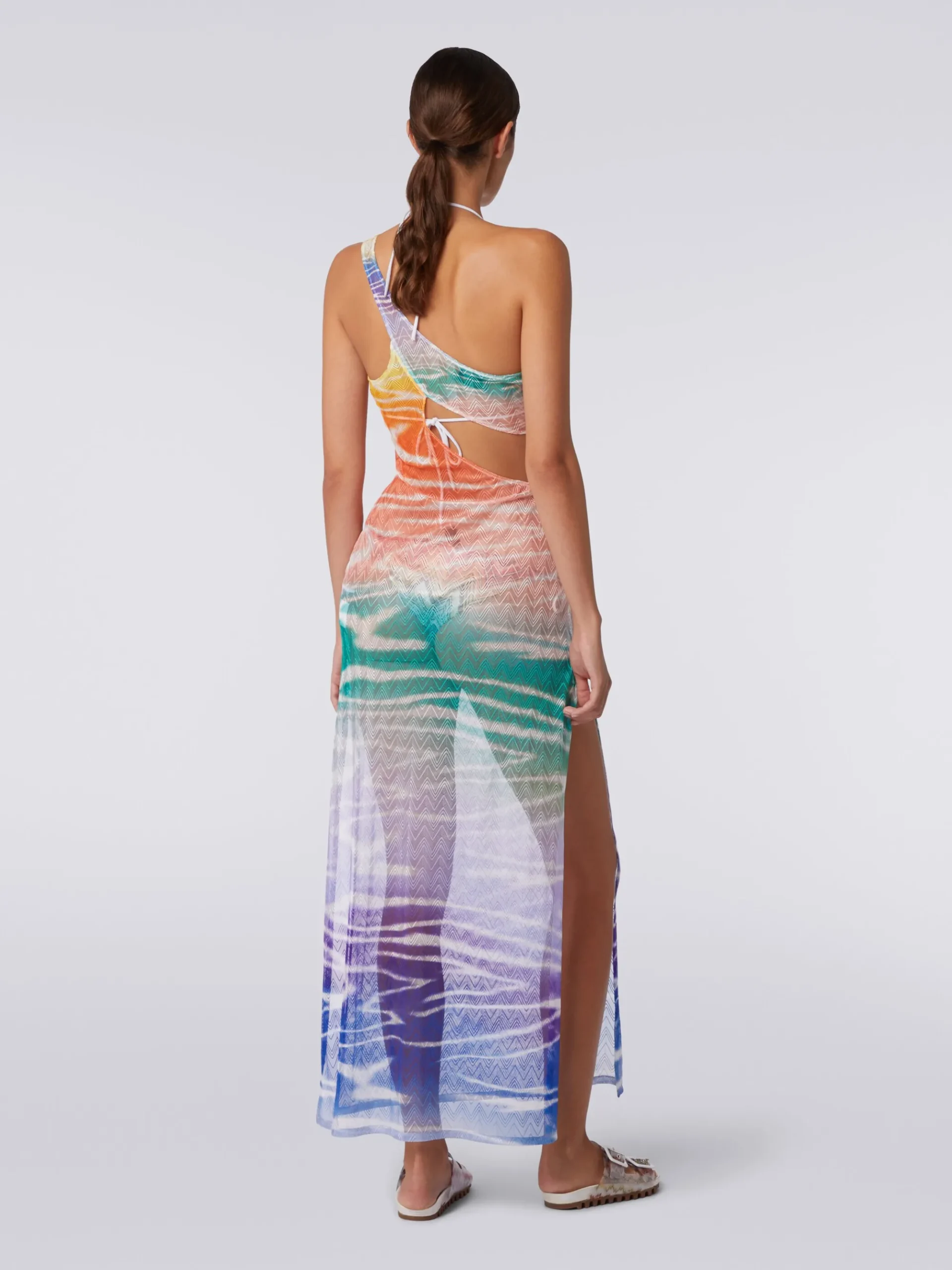 Abito copricostume lungo monospalla stampa tie-dye