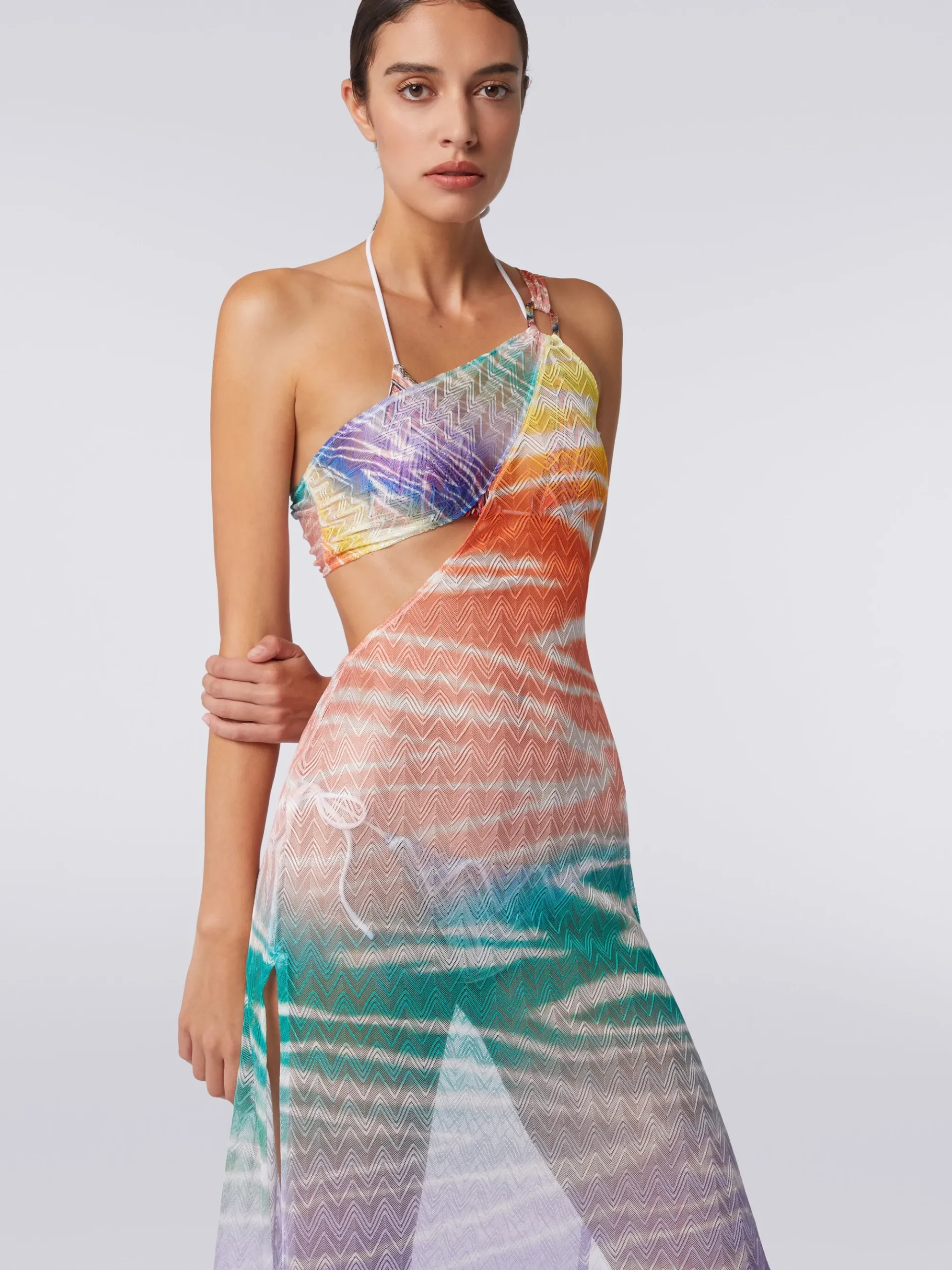 Abito copricostume lungo monospalla stampa tie-dye