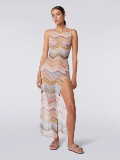 Abito copricostume lungo motivo chevron con lurex