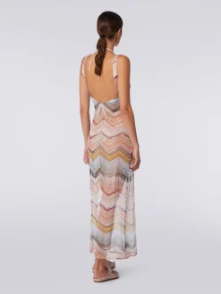 Abito copricostume lungo motivo chevron con lurex