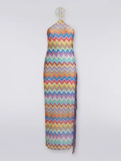 Abito copricostume lungo stampa zig zag con frange