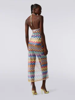Abito copricostume lungo stampa zig zag con frange