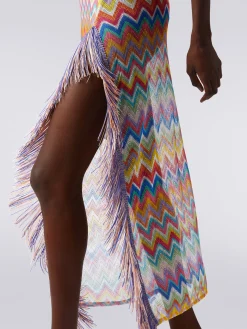 Abito copricostume lungo stampa zig zag con frange