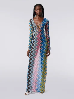 Abito copricostume lungo in tulle stampa zig zag