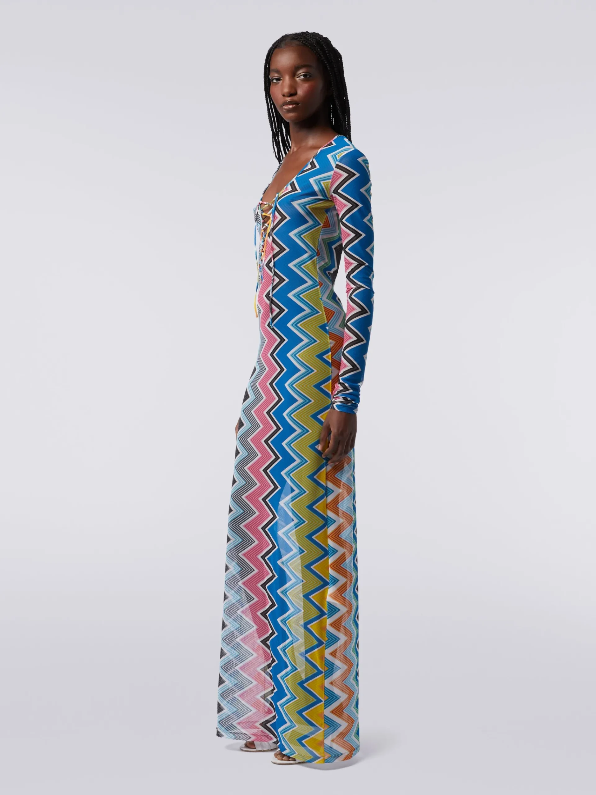 Abito copricostume lungo in tulle stampa zig zag