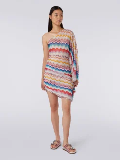 Abito copricostume monospalla in crochet motivo onda