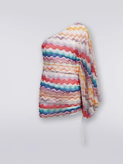 Abito copricostume monospalla in crochet motivo onda