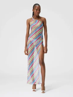 Abito copricostume stampa zig zag con scollatura a nodo