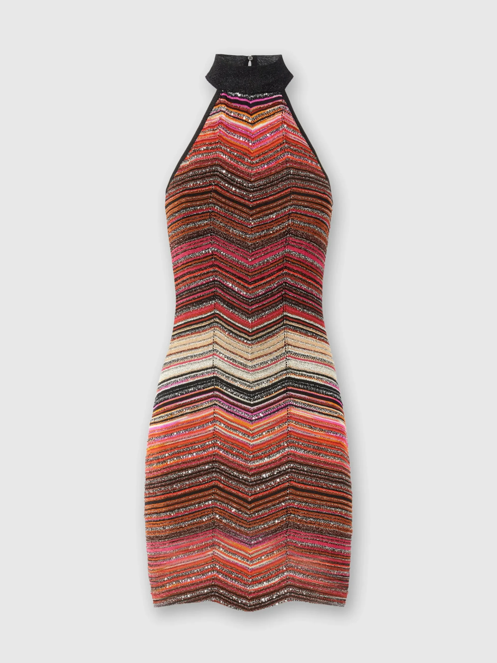 Abito corto smanicato chevron lamé con paillettes e scollo all'americana