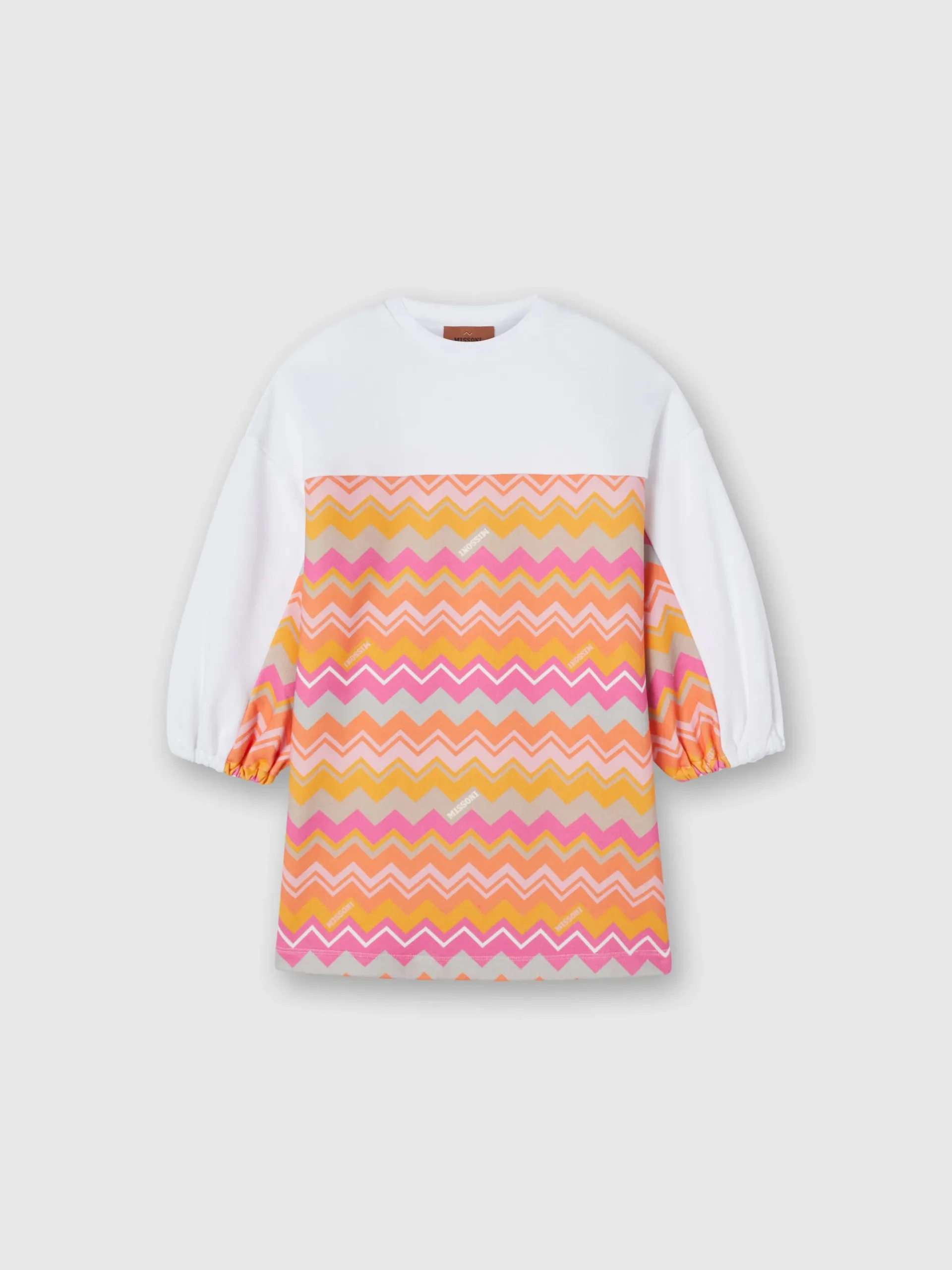 Abito in cotone con inserti zig zag e logo
