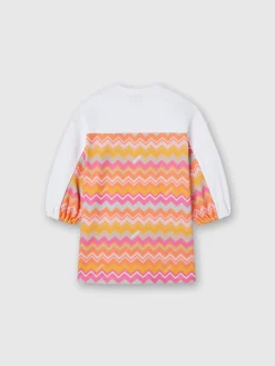 Abito in cotone con inserti zig zag e logo