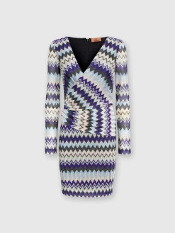 Abito in viscosa zig zag con scollatura a V