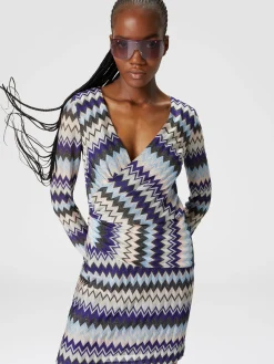 Abito in viscosa zig zag con scollatura a V