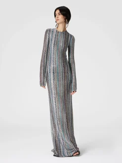 Abito lungo con paillettes e dettaglio cut out