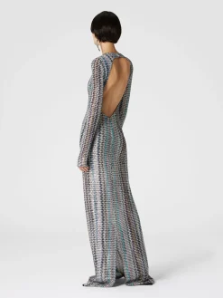 Abito lungo con paillettes e dettaglio cut out