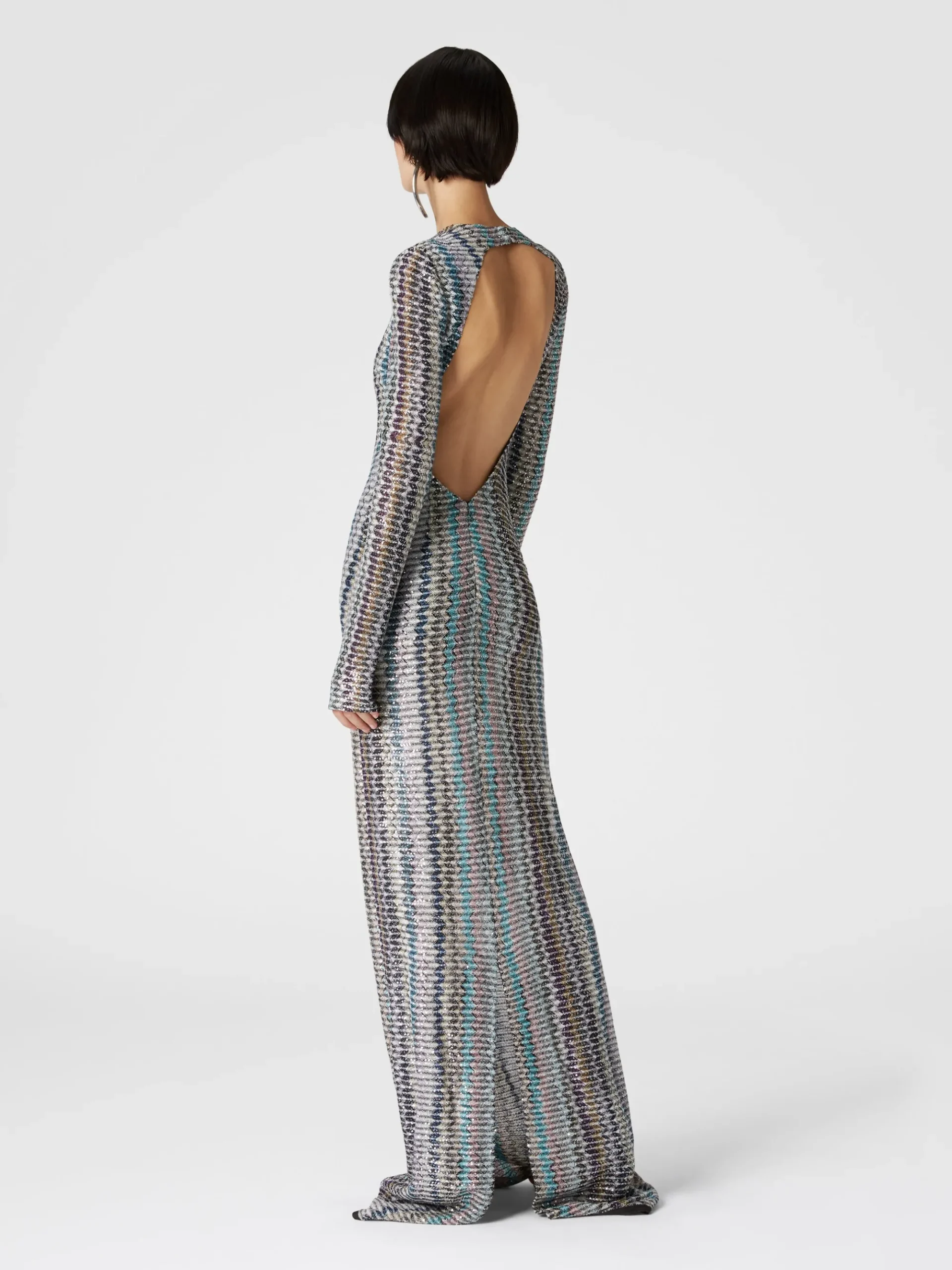 Abito lungo con paillettes e dettaglio cut out