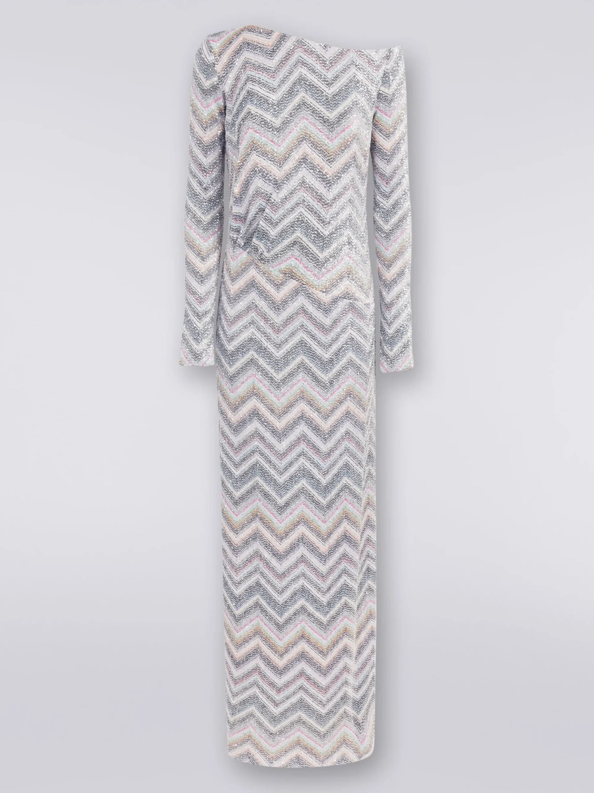 Abito lungo in maglia zig zag con applicazione di paillettes