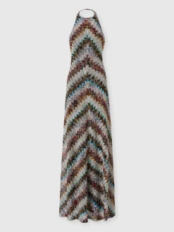 Abito lungo in misto viscosa zig zag lamé