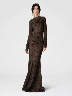 Abito lungo in tulle con arricciature