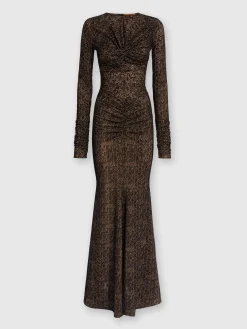 Abito lungo in tulle con arricciature