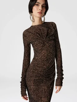 Abito lungo in tulle con arricciature