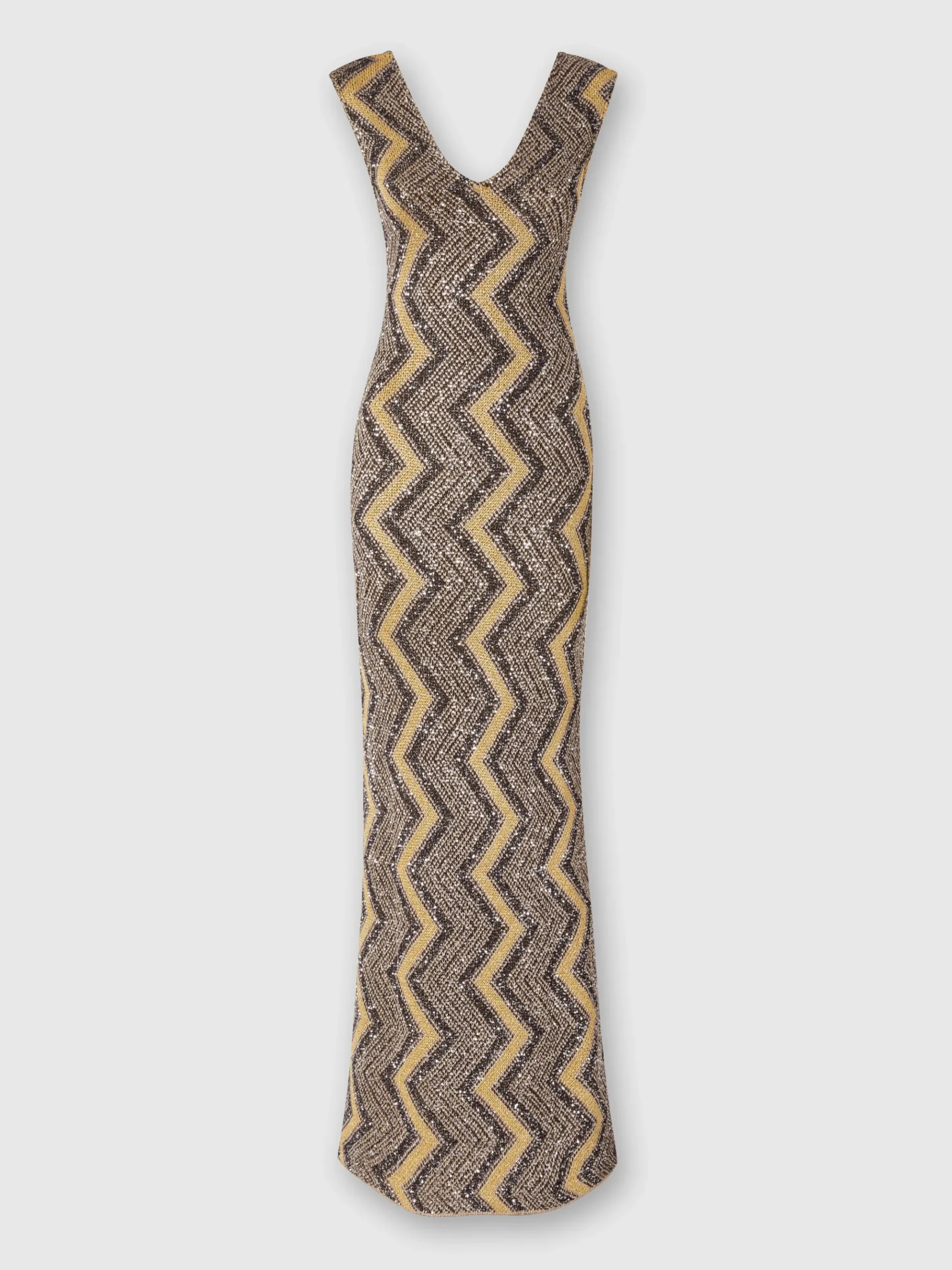 Abito lungo zig zag con profonda scollatura e paillettes