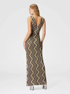 Abito lungo zig zag con profonda scollatura e paillettes