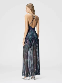 Abito lungo zig zag con spalline incrociate