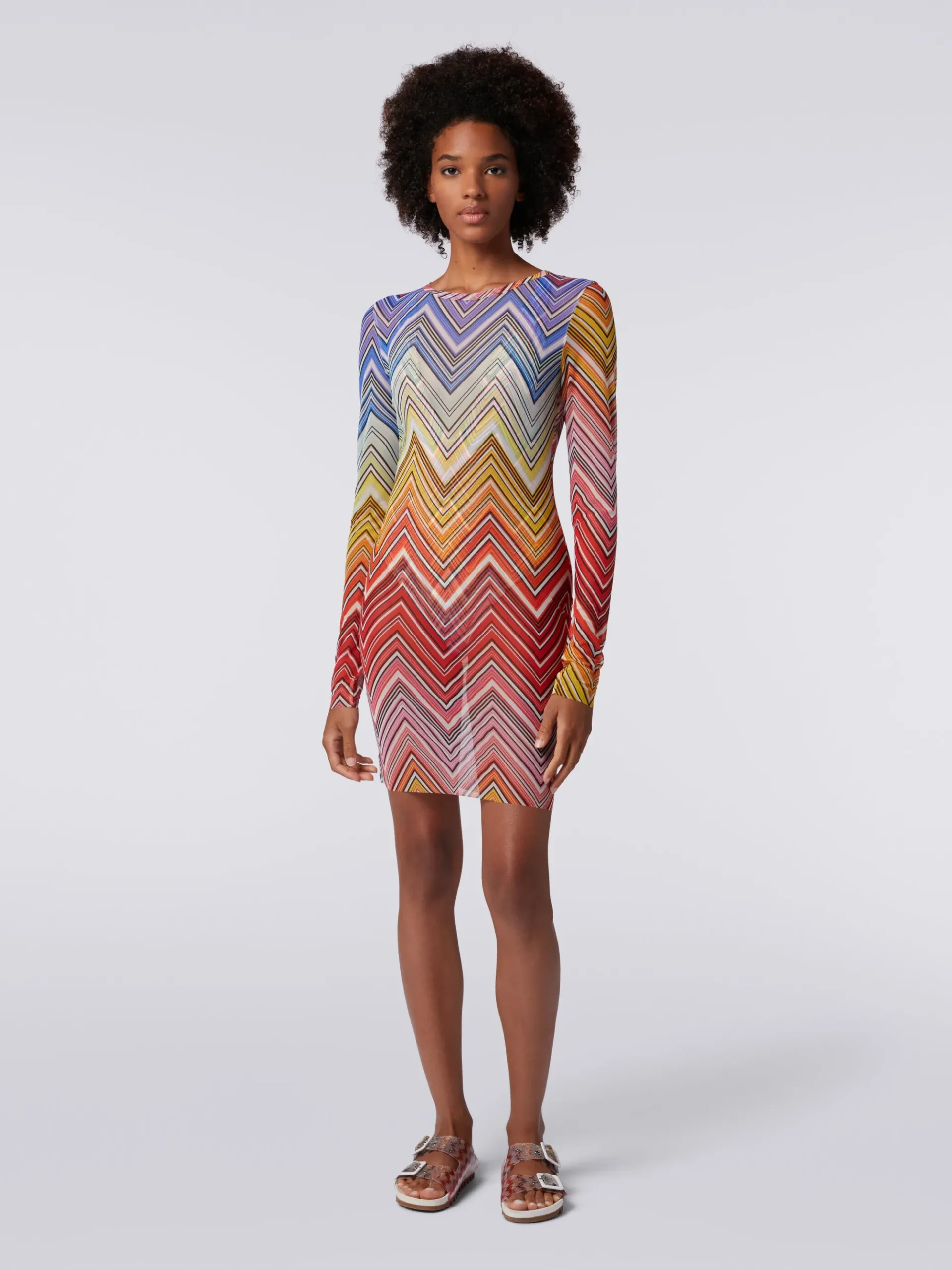 Abito mare in tulle stampa zig zag