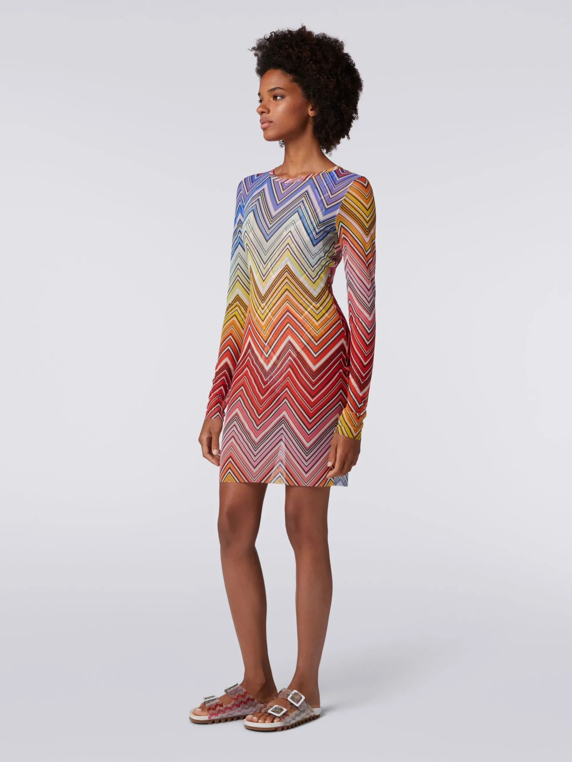 Abito mare in tulle stampa zig zag