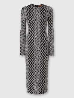 Abito midi in lana e viscosa zig zag