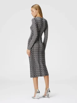 Abito midi in lana e viscosa zig zag
