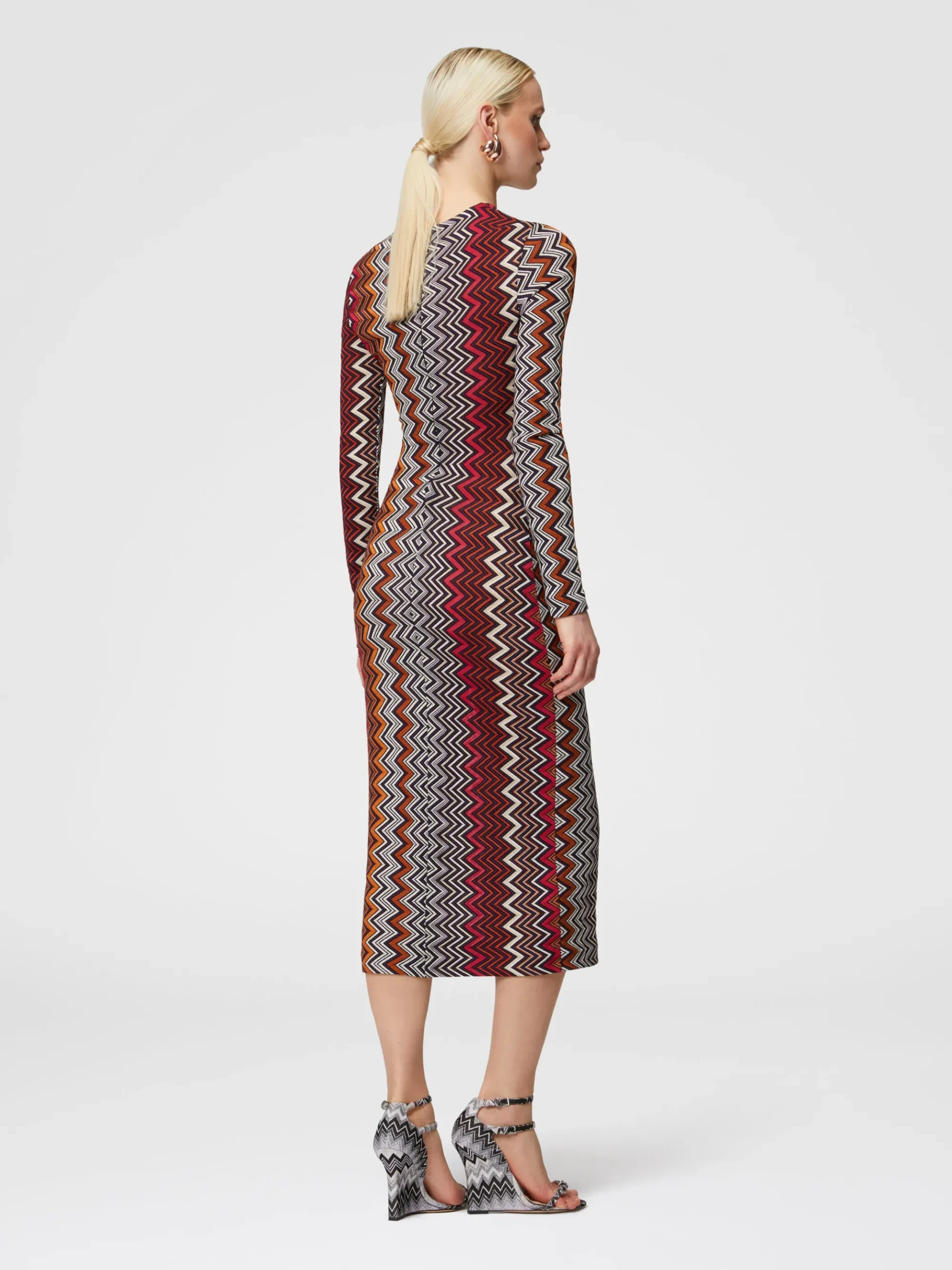 Abito midi in viscosa e lana zig zag