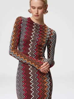 Abito midi in viscosa e lana zig zag