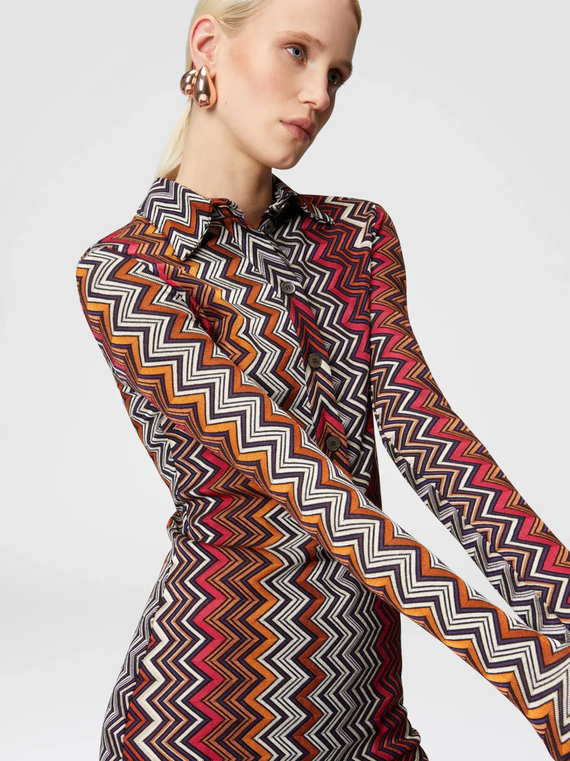 Abito taglio polo in viscosa e lana zig zag